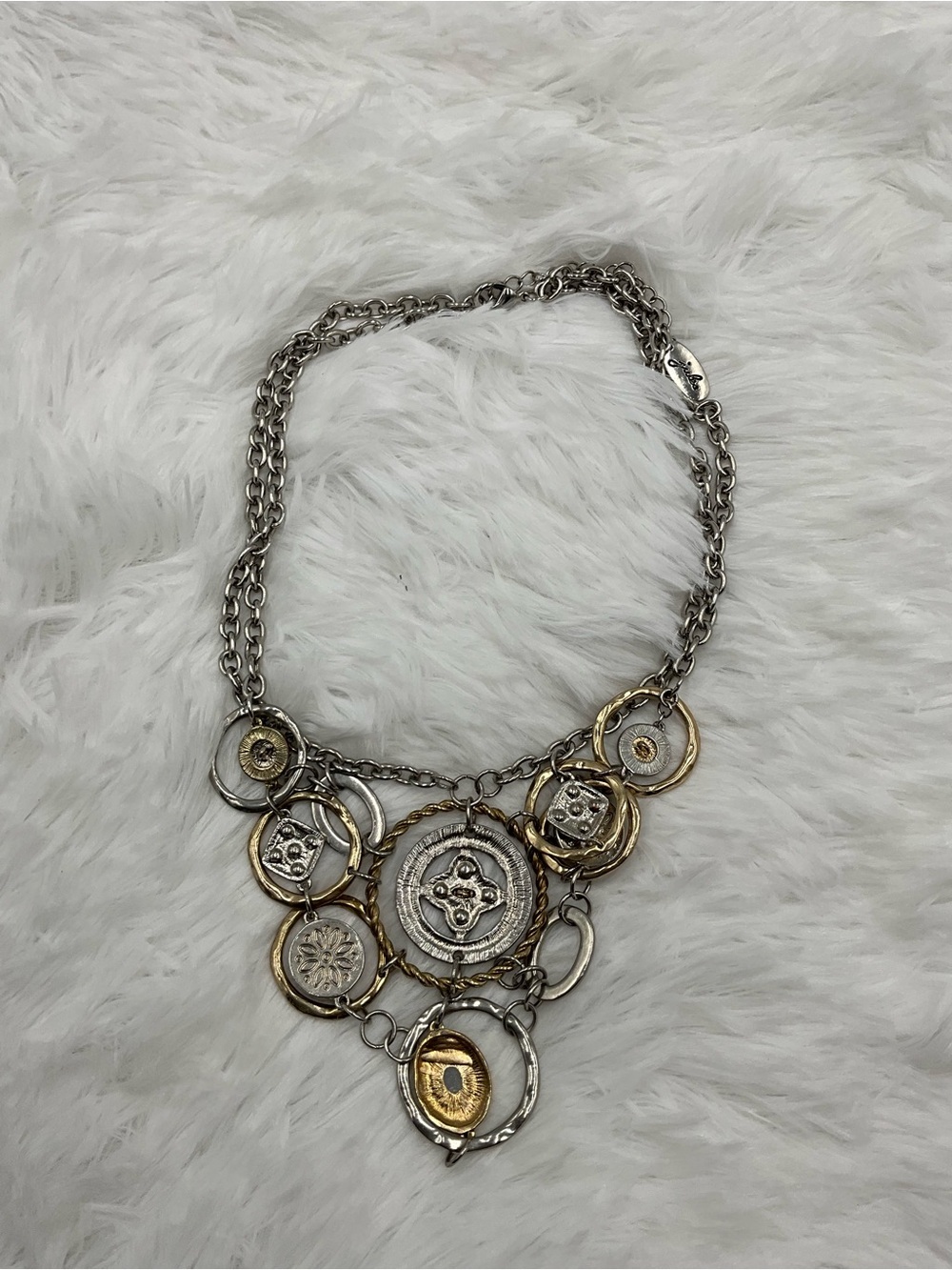 Jules Two-Tone Silver and Gold Medallion Statement Necklace - Picture 4 of 6